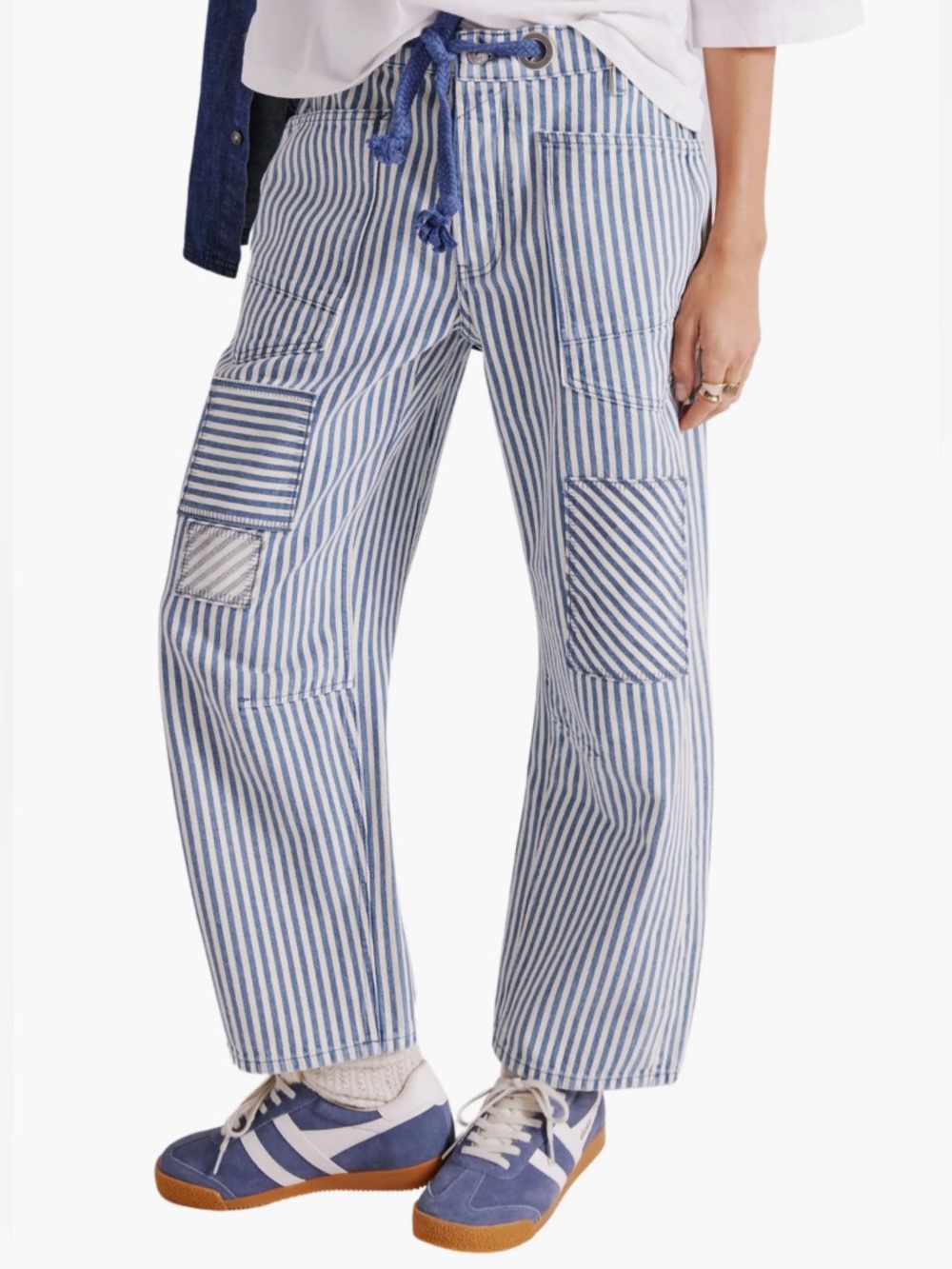 Free people whit/blue striped moxie jeans